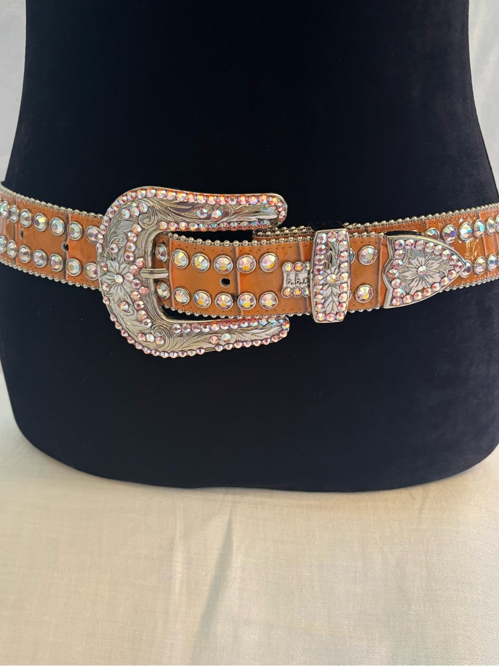 B.B. Simon Pink Auroral Swarovski Crystal Western GlamBelt Cognac Cowgirl XL